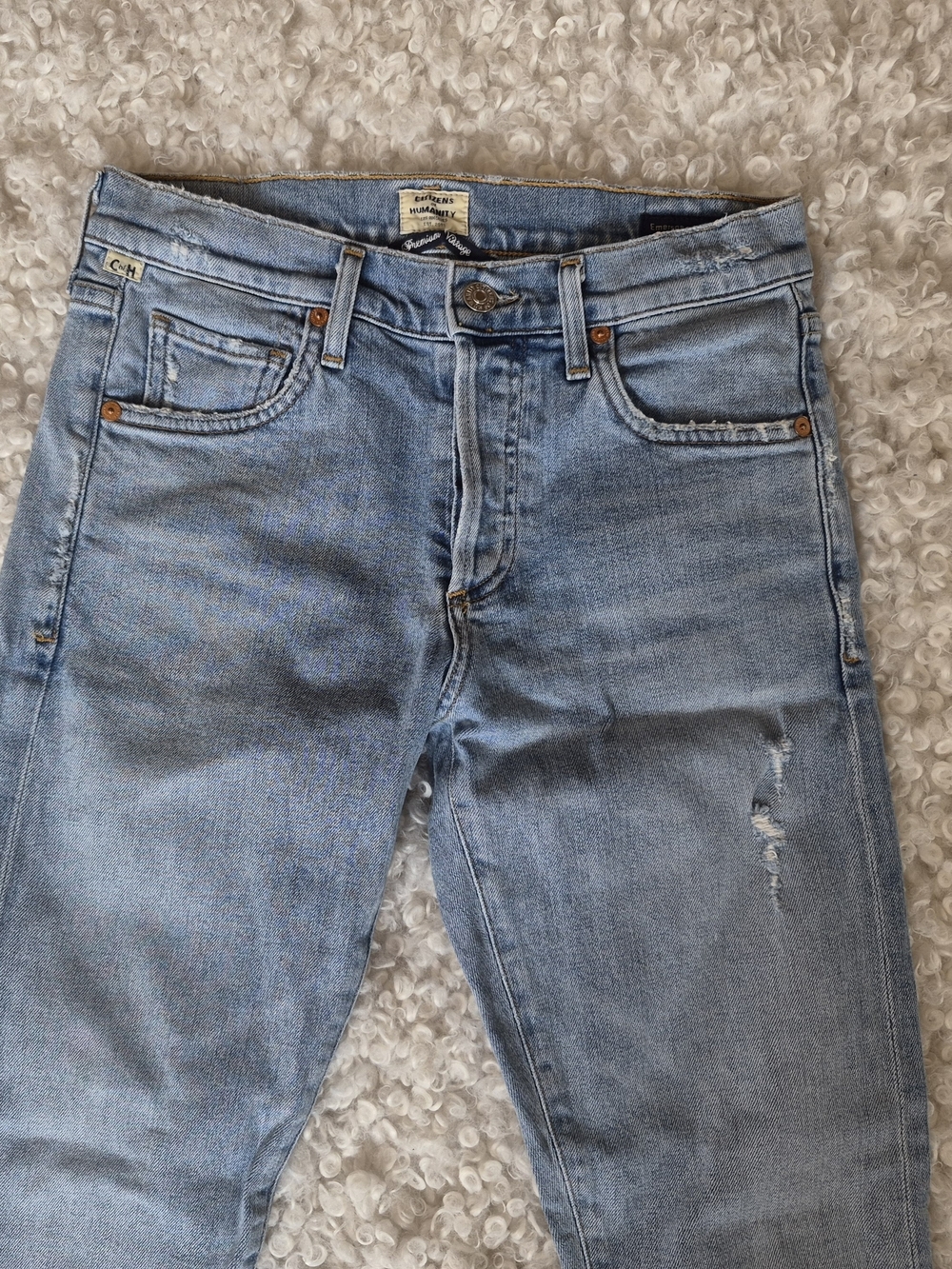 Citizens of Humanity Emerson Slim Boyfriend Jeans Light Wash Distressed Grunge - Picture 3 of 16